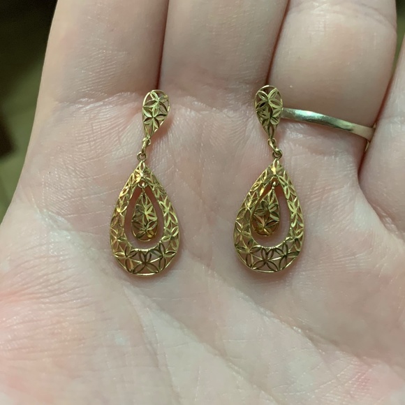 14k Italian yellow gold, teardrop hanging earrings (post back) - Picture 1 of 3